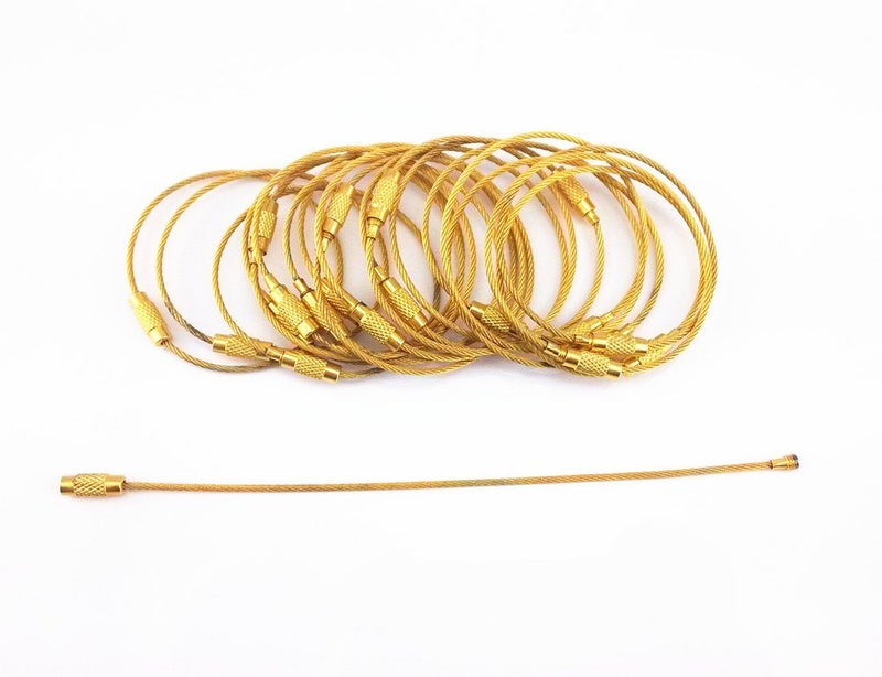 yueton 20pcs Stainless Steel Wire Keychain Cable Key Ring (Gold) - Image 1